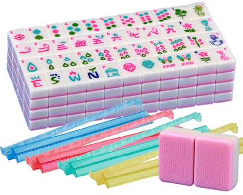 Juego Americano Mahjong con fichas rosa 166 piezas