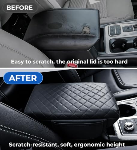 Image of Center Console Cover for Ford Explorer 2026 2025 2024 2023 2022 2021 2020, 1.2-Inch Thick PU Leather Middle Armrest Cushion Protector Pad with 2 Side Pockets for 2020-2026 Explorer, Black