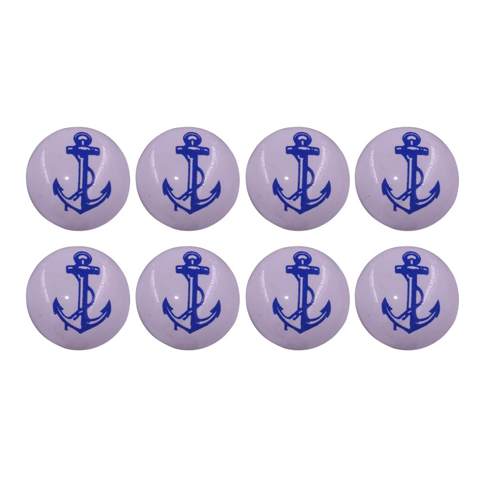 The Metal Magician Blue Anchor On White Ceramic Nautical Drawer Pulls Ceramic Cabinet Knobs Anchor with Rope (Set of 8)