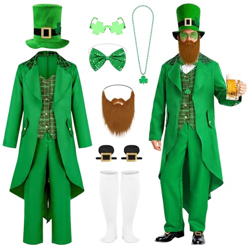SOMSOC 9 Pieces Men St Patrick's Day Costumes Set Adult