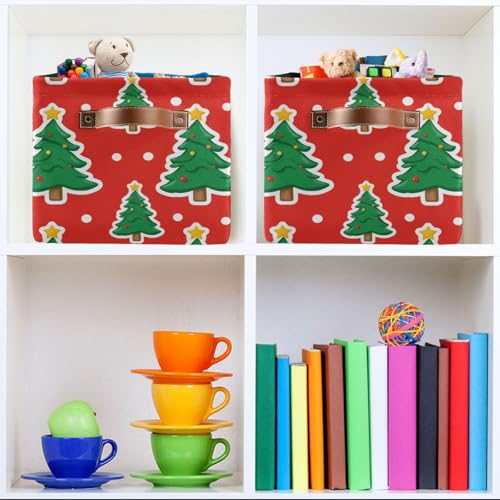 Image of Aslsiy Storage Basket Cute Christmas Tree Snow Red Nursery Bins Baby Box Canvas Clothes Shelf Basket Laundry Hampers 1 Pcs