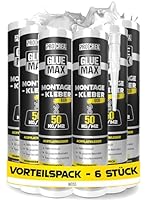 PROCREA® 6x Montagekleber \Eco\ [Haftstarker Baukleber bis 50 kg/qm] Extra starker Kleber für Styropor, Akustikpaneele, Sockelleisten, Holz, Stein, Fliesen uvm. - weiß & überstreichbar