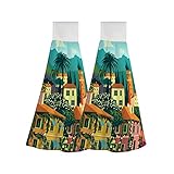 Kuizee Hanging Hand Towels for Kitchen 1 Pack Mediterranean Romantic Landscape Retro Absorbent Soft