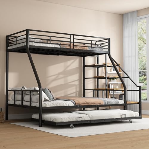 Lexiou Litera de 90 x 200 cm, estructura de metal de hierro, litera con cama nido y escalera, para niños, adolescentes y adultos (negro)