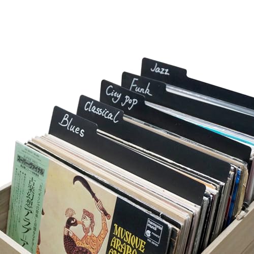 sdroceRyaM10PCS Vinyl Record Dividers 12.9 Inches Black Category Tab Double-Side Plastic Dividers Vinyl Record Guides for LP, Bookshelf Sorting and Storage
