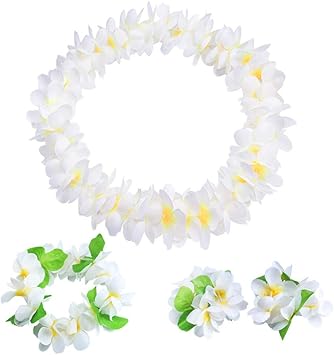 Amazon Toymytoy ハワイ花輪 ハワイアンレイ フラダンスレイ ハワイフラワー 花飾り ガーランド 写真撮影道具 ネックレス フェスティバル ルアウ ビーチ 4本セット 白 ガーランド おもちゃ