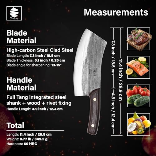 COOLINA Knife Set – Chef, Tungsten & Lixy Knives Bundle – 3-Piece Hand-Forged Carbon Steel Kitchen & BBQ Knives with Wooden Handles – Full Tang Butcher, Cleaver & Cooking Knife Set - Image 6