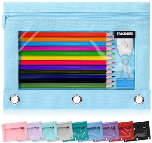 Image of SPACEMATE Pencil Pouch for 3 Ring Binder, Clear 3-Hole Zipper Pencil Case