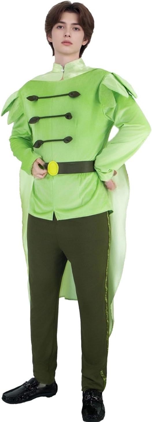Prince Costume for Men Frog Naveen Costume Adult Top Pants Cape Belt Set for Halloween Fancy Dress Cosplay Outfits