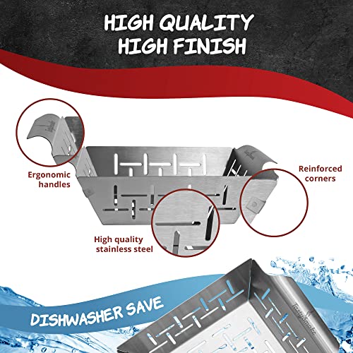 Tastysmoke® Premium Stainless Steel Grill Basket Usable As Vegetable Basket, Fish Grill Basket And Grill Tray - Universally Applicable And Particularly Durable Grill Pan For The Grill - The Ideal Grill Accessory (Medium Basket) #TOP4