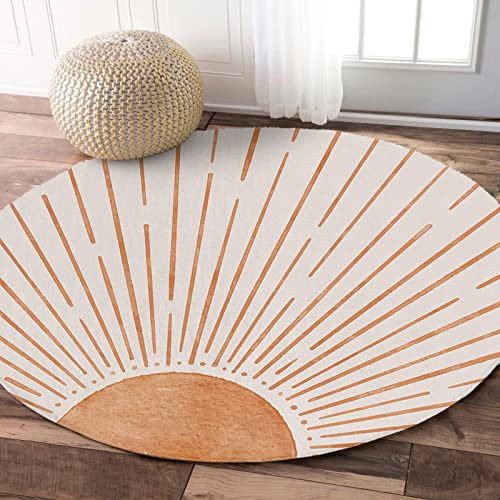 Soft Shag Round Area Rug Mid Century Terracotta Sun Lines Fluffy Circle Floor Carpet Rugs Modern Minimal Art Shaggy Plush Circular Mat For Bedroom/Living Room/Nursery #TOP4