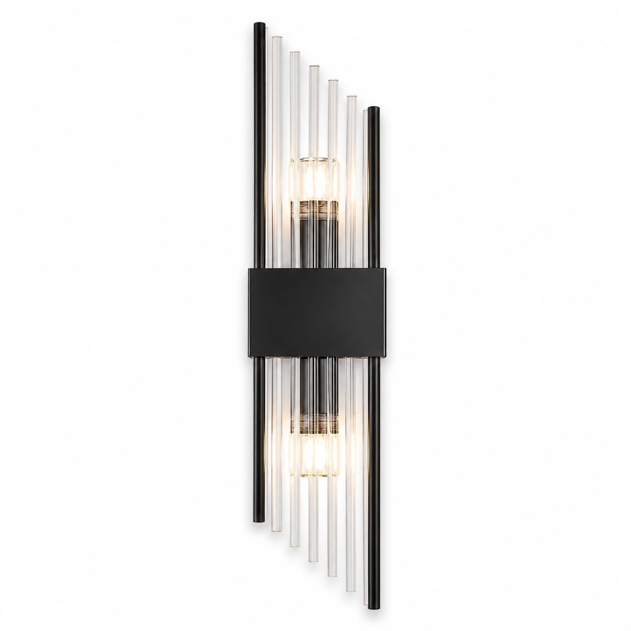 NICRX Modern Crystal Wall Sconce,Luxury Stainless Steel Wall Light with Clear Crystal Rods,E14 Base Geometric Wall Lights,Elegant Wall Lamp for Living Room,Bedroom,Hallway,Hotel (Black, 60cm)
