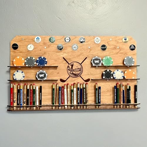Golf Ball Marker Display, Wooden Golf Ball Display Case for Golf Pens and Golf Ball Markers, Unique Golf Gifts for Dads, Grandfathers, Golf Lovers