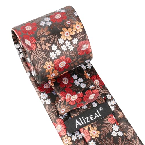 Image of Alizeal Mens 3.15'' Natural Flower Pattern Tie with Floral Pocket Square Set