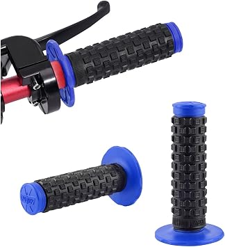 Bittwee 2PCS Motorcycle Hand Grip, 7/8 22mm 24mm Left Right Rubber Motorbike Pillow Thruster Grips, Anti-Slip Racing Handlebar Grips, Universal for Motocross Scooter Dirt Bike Blue/Black