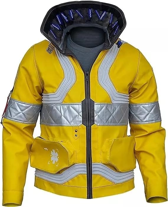 David Martinez Cyborg Costume Illuminate Cyber Emergency Graphics Punk Style Edgerunners Yellow Cosplay Gaming Leather Jacket (US Alpha XX-Large Regular Regular Bright Yellow)