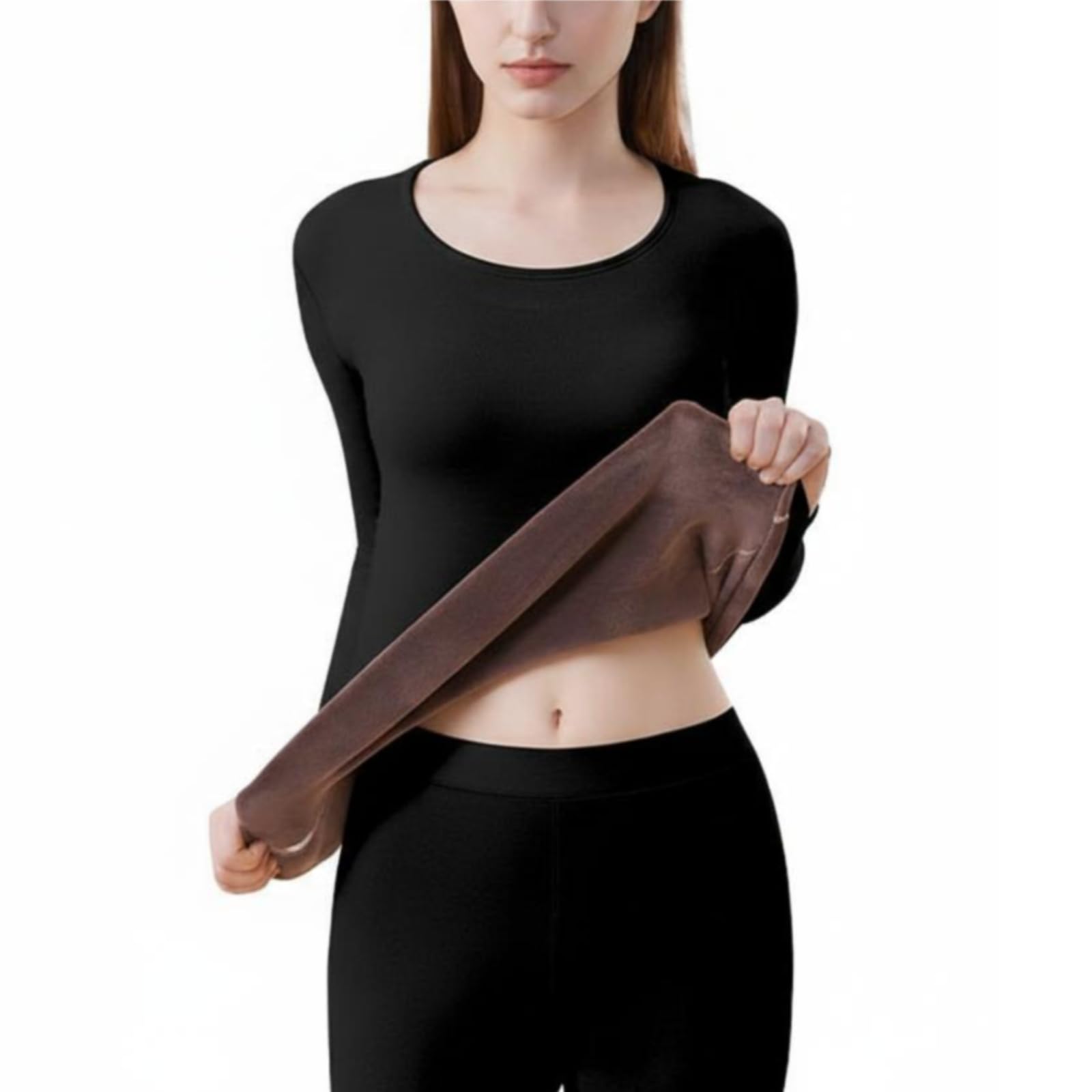SNAPPSY Thermal Underwear, Fleece Lined, Women's Base Level, Long Sleeve, Winter Black XXL-picture-12