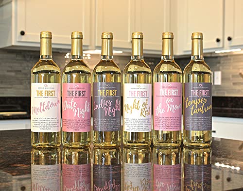 6 Mommy's First Milestone Wine Labels And Stickers, Great Baby Shower And Pregnancy Gift Ideas For Mom To Be, Funny Mom's First Moments After Having New Baby Girl Or Boy – By Harper & Ivy Designs #TOP1