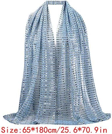 YAOSEN Women Gold Glitter Hijab Muslim Head Wrap Long Scarf (Glitter-Blue) - Image 2