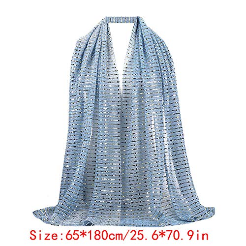 YAOSEN Women Gold Glitter Hijab Muslim Head Wrap Long Scarf (Glitter-Blue)2