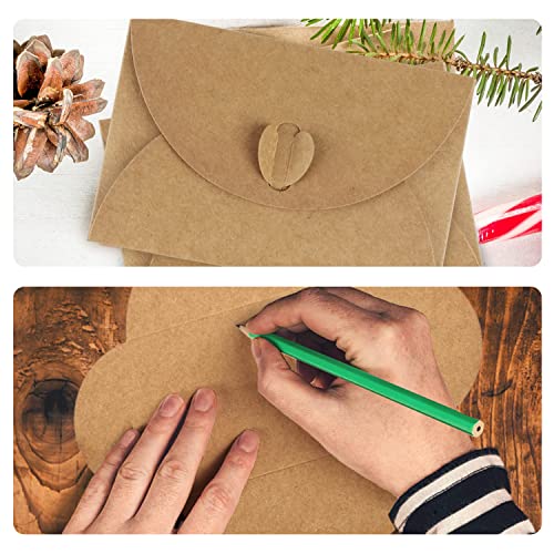 IOPYKKOA 15 Kraftpapier Umschläge mit 15 Blanko Papier Karten, Mini Briefumschläge mit Herz Verschluss für Geschenkkarten DIY Graffiti