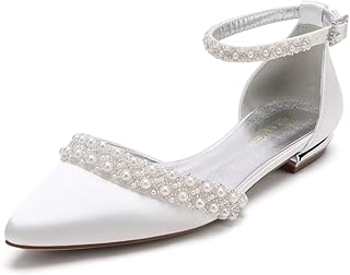 Flat Wedding Shoes for Bride Closed Toe Pearl Bridal Flats Comfortable Wedding Flats