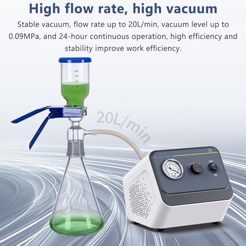 Pompe à vide de laboratoire – Filtration à membrane sans huile, vide max 0,09 MPa, pression positive 40 psi, vitesse de pompage 15 L/min, 20 l/min en option pour une utilisation en laboratoire
