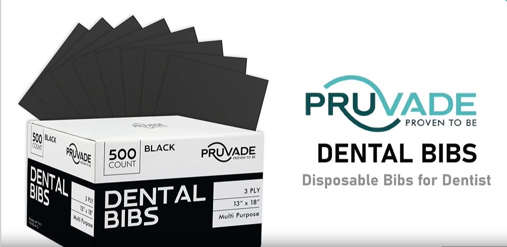 Pruvade-Dental-Bibs-500-Pack-Adult-Disposable-Bibs-for-Dentist-Eating-Tattooing-13-x-18-Black-3-Ply-Waterproof-Medical-Sheets-for-Piercing-Tattoo-Table-Station-Nail-Techs-Patient-Hygiene