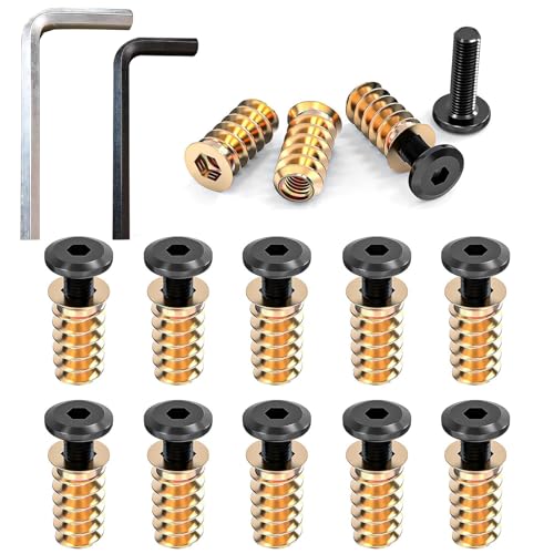 Koprek 10 Pcs M6 x 20mm Furniture Screw Nut Threaded Inserts for Wood, Hex Socket Drive Stainless Steel Threaded Insert Nut and Bolts for Wood Furniture and Home Daily Use