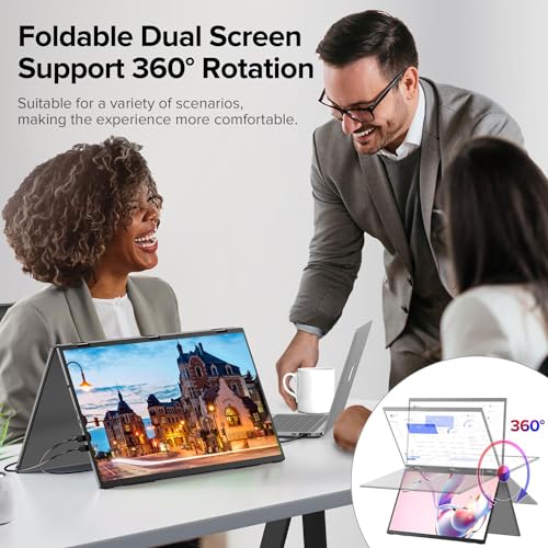 Image of 18.5 inch FHD 1080P Dual Portable Monitor 100% sRGB Laptop Screen Extender, 330 Screen Adjustment & 135 Stand, VESA Mountable, USB-C /HDMI, Travel Monitor for Laptop, Windows