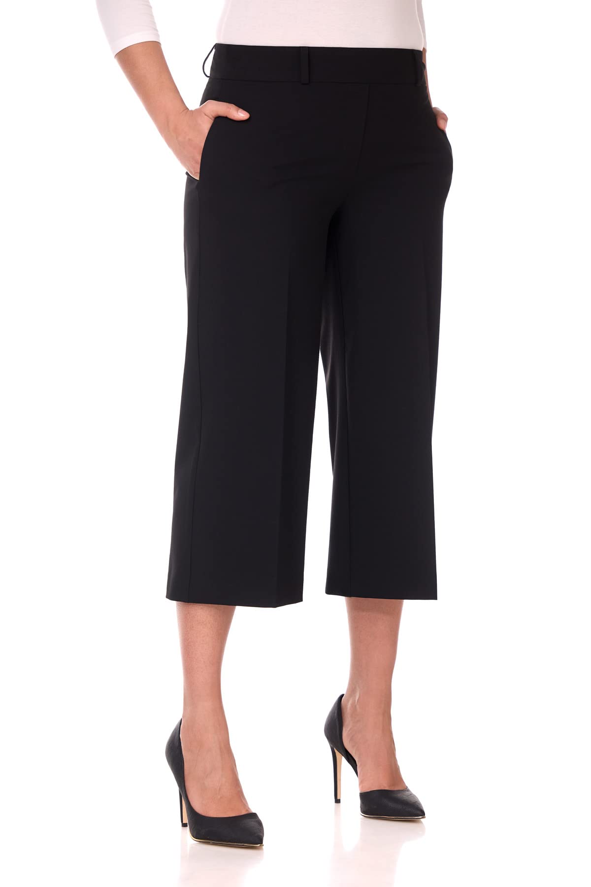 Rekucci Womens Desk to Dinner Wide Leg Flowy and Stretchy Chic Capri
