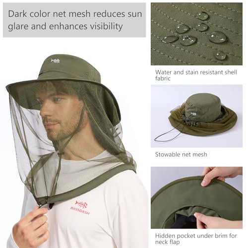 Image of BASSDASH Unisex UPF 50+ Mosquito Net Hat with Neck Flap FH17
