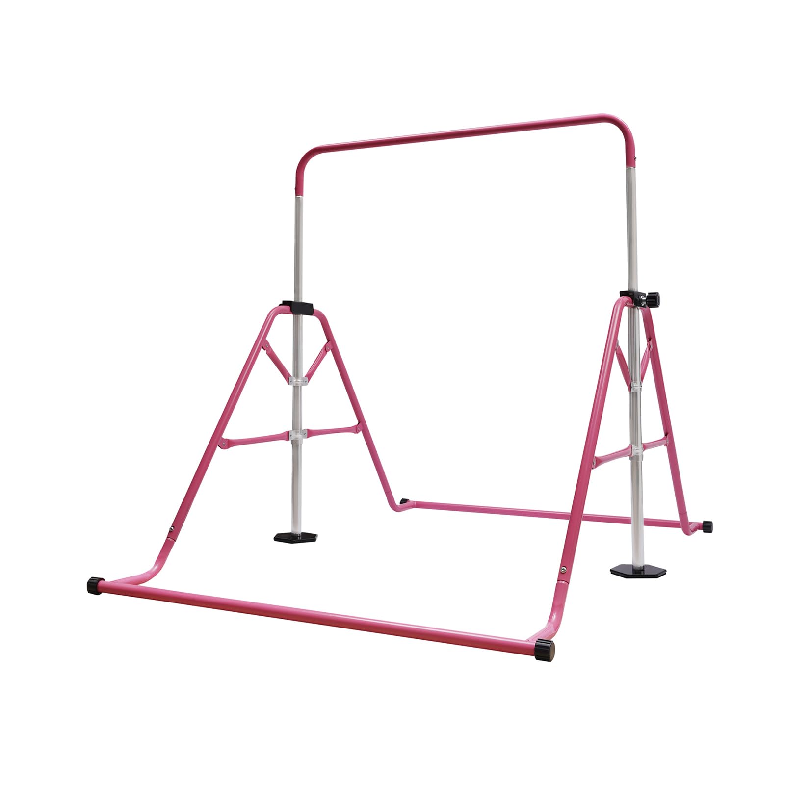 Barra plegable ajustable de gimnasia con bandeja de barra horizontal multifuncional para entrenamiento en casa para niños, color rosa, 107 x 148 cm