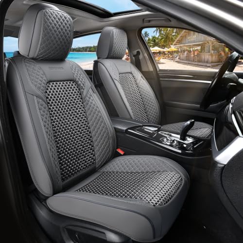 Image of Coverado Seat Covers Full Set, 5 Seats Universal Seat Covers for Cars, Gray Car Seat Covers Front Seats Back Seat Cover, Breathable Car Seat Cushion, Leather Seat Cover Seat Protector Fit Most Cars