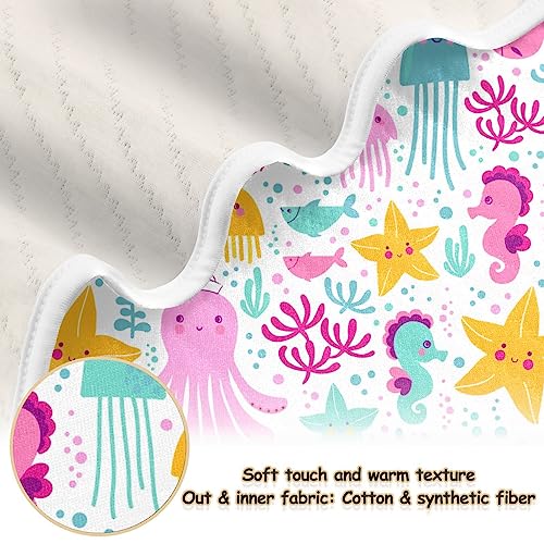 Image of Swaddle Blanket for Colorful Ocean Animals Octopus Baby Receiving Blanket Muslin Baby Swaddles Soft Cotton Breathable Nursery Blankets for Unisex Boys and Girls 30x40 Inch