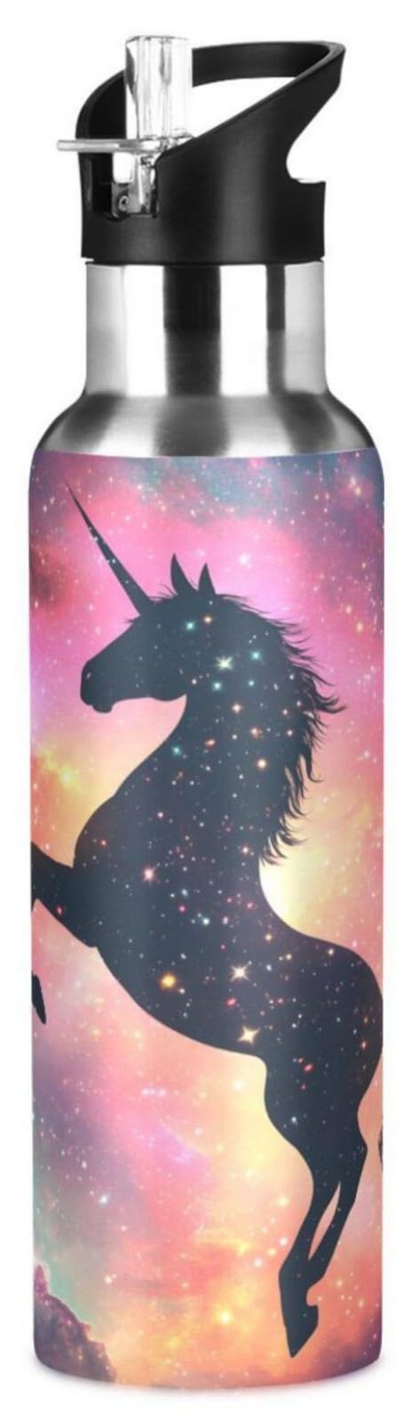 Unicorn Galaxy Sky Water Bottle Kids Boys Girls Insulated Stainless Steel Hot Cold Water Flask with Straw Lid for Sports Gym Running 20 oz