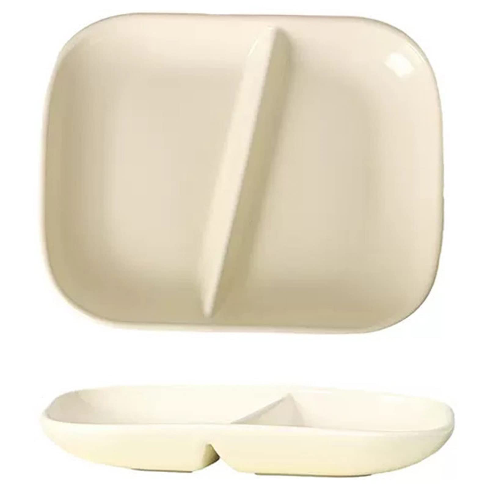 1 Pc Square Plates with 2 Compartment 211 Lose Weight Dinnerware Dish | Suitable for One-person Meal | Microwave & Dishwasher Safe | Non Slip | Snack Dishes (Color : Milk White)