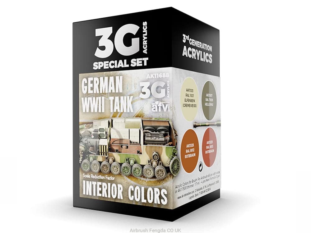 Ak Interactive Olive Green, Gray Ak Acrylics 3Gen Avf Set Ak11688 Wwii German Tank Interior Colors (4X17ml)