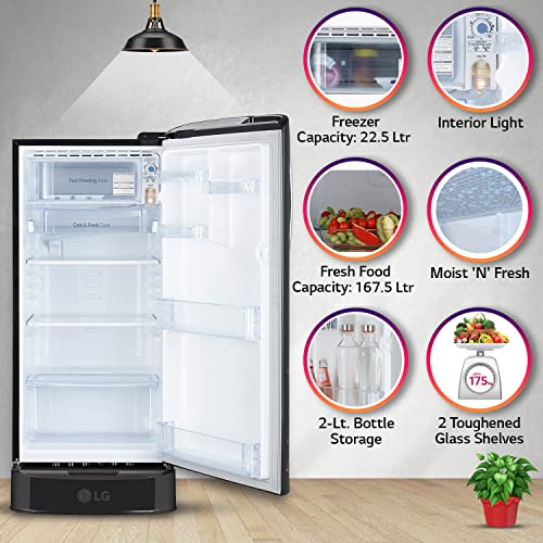 Image of LG 190 L 5 Star Inverter Direct-Cool Single Door Refrigerator Appliance (GL-D201AERZ, Ebony Regal, Base stand with drawer & Fast Ice Making)