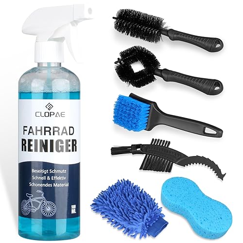 CLOPAE 7PCS Kit de Herramientas de Limpieza de Bicicletas, con 500 ml Limpiador para Bicicleta, Depurador de Cadena de Bicicleta, Compatible con Bicicletas de Montaña y Carretera