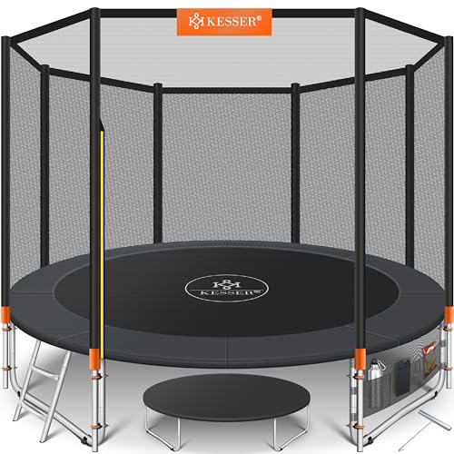 KESSER® Trampoline - 305 cm | Juego Completo con Red de Seguridad, Escalera, Cubrecanto y Accesorios | Trampoline de Jardín para Niños, 150 kg - Naranja