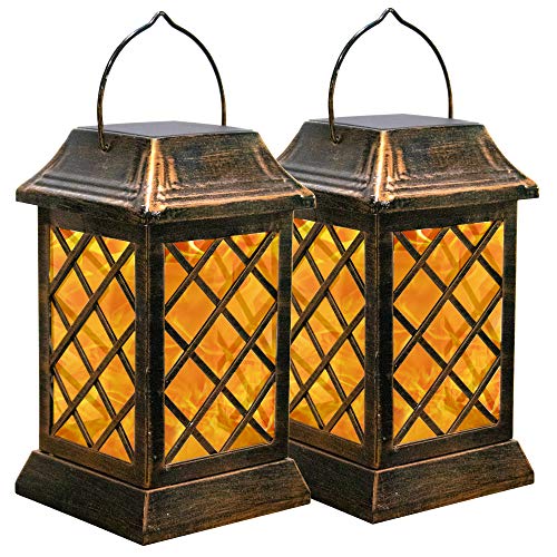 Crazy Deals Solar Lanterns Metal Hanging Solar Lights Flickering Flame Outdoor Solar Lamp Hanging Lighting Tabletop Lights for Garden Yard Patio Pathway Balcony (2 Pack)