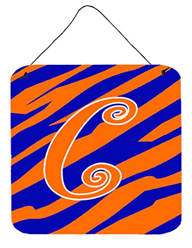 Caroline's Treasures CJ1036-CDS66 Letter C Initial Tiger Stripe Blue and Orange Wall or Door Hanging Prints Aluminum Metal Sign Kitchen Wall Bar Bathroom Plaque Home Decor, 6x6, Multicolor