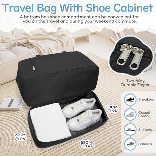 Image of Travel Duffle Bag,Weekender Bags for Women with Shoe Compartment Personal Item Travel Bag Carry on Overnight Bags For Airplanes Gym Duffel Bag with Wet Pocket Hospital Bag for Labor and Delivery Black