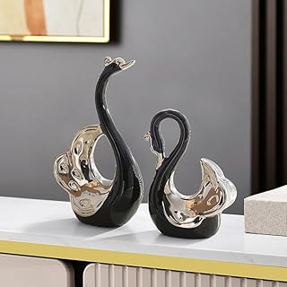 ELEGANTZ Swan Art Ceramic Statues – 2-Pcs Modern Shelf Decorations – Centerpiece Table Decorations for Living Room, Coffee Table, Office – Elegant Home Decorations – Ornaments for Home Decor