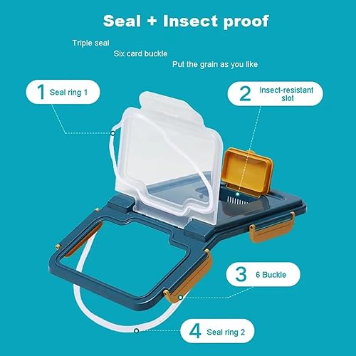 Miniatura 3 de Contenedor grande de almacenamiento de harina de 25 libras, recipientes herméticos de almacenamiento de arroz con tapa de bloqueo de ruedas, sin BPA