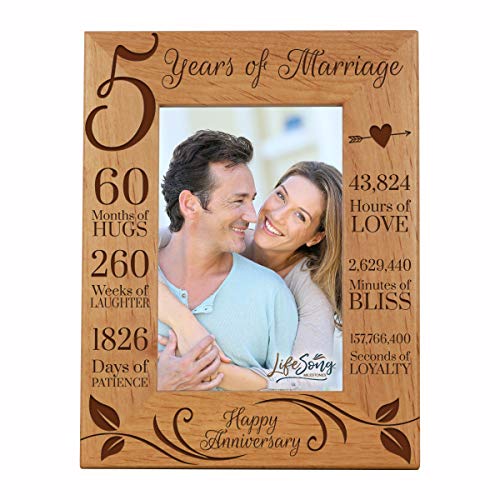 LifeSong Milestones 5 Year Anniversary Picture Frame Gifts, Wood Wedding Anniversary Frame for Wife Men Husband