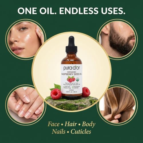 PURA D'OR 3.38 Oz ORGANIC Raspberry Seed Oil - 100% Pure USDA Certified, Cold Pressed Unrefined, Hexane-Free, Premium Grade - Sun Protection For Skin, Body & Hair - image 6