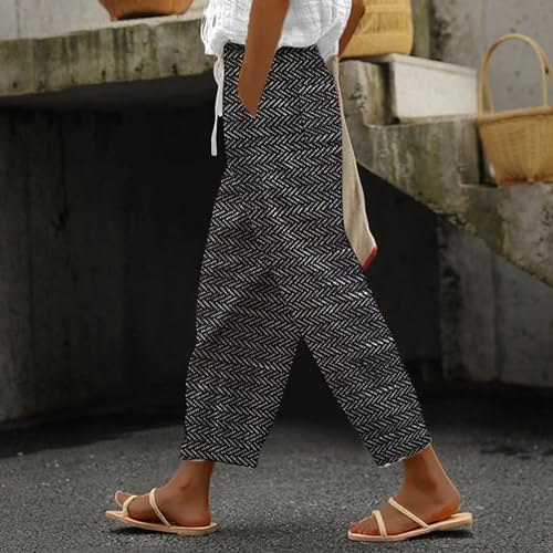 LCMTWX Womens Linen Pants Waist Cropped Casual Pants Gauza Pants White Cargo Pants White Linen Capris for Capri Pants for2