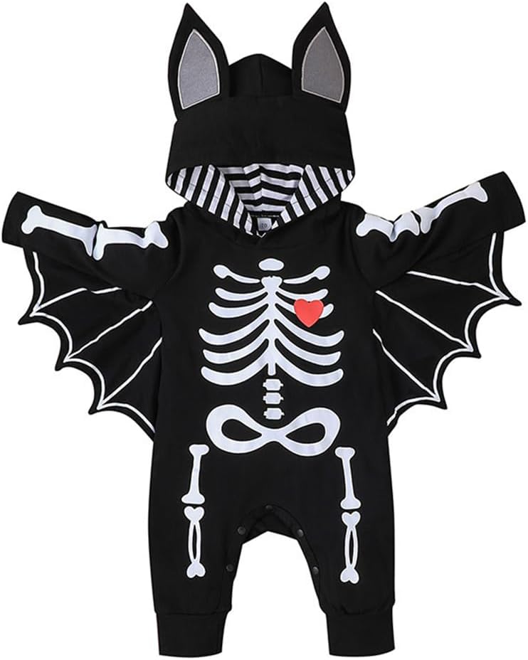 Baby's First Halloween Outfits Cute Heart Skeleton Bat Romper